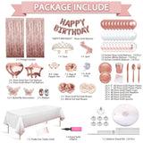 285 Pcs Rose Gold Party Decorations, Birthday Decorations For Women Or Girl - Knives, Forks And Spoons, Tiara, Butterfly, Sash, Paper Pom Poms, Balloon Stand, Tableware For 25 Guests