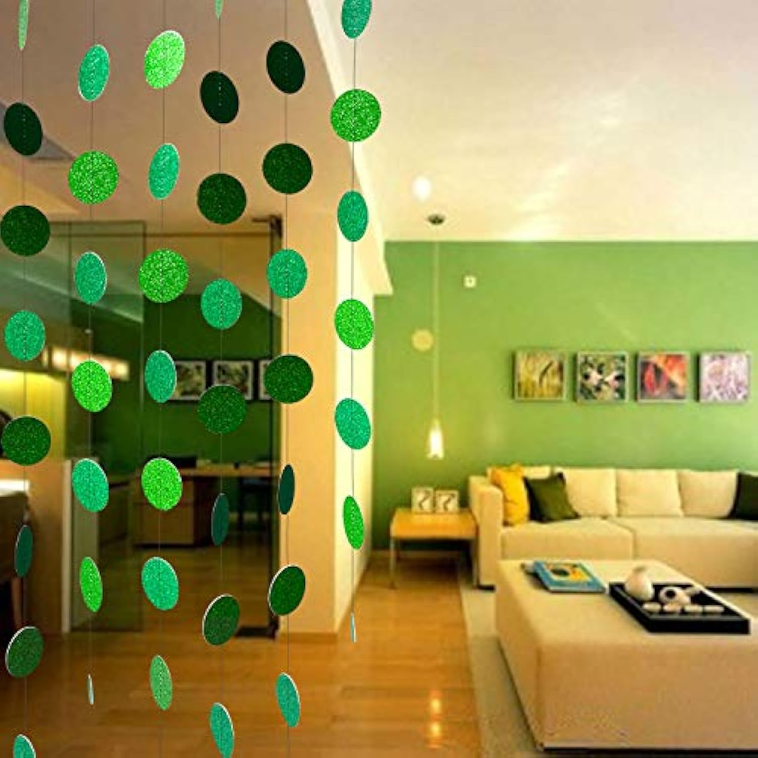 Glitter Green Paper Garland Circle Dot Banner 40ft Party Decorations