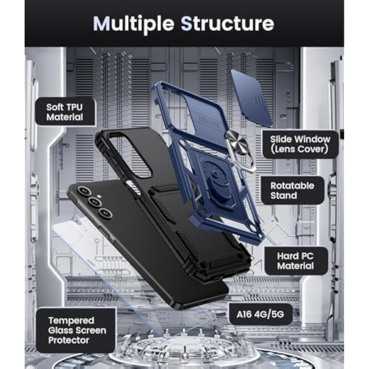 Samsung Galaxy A16 5G Case with Camera Cover Kickstand and Screen Protector Blue