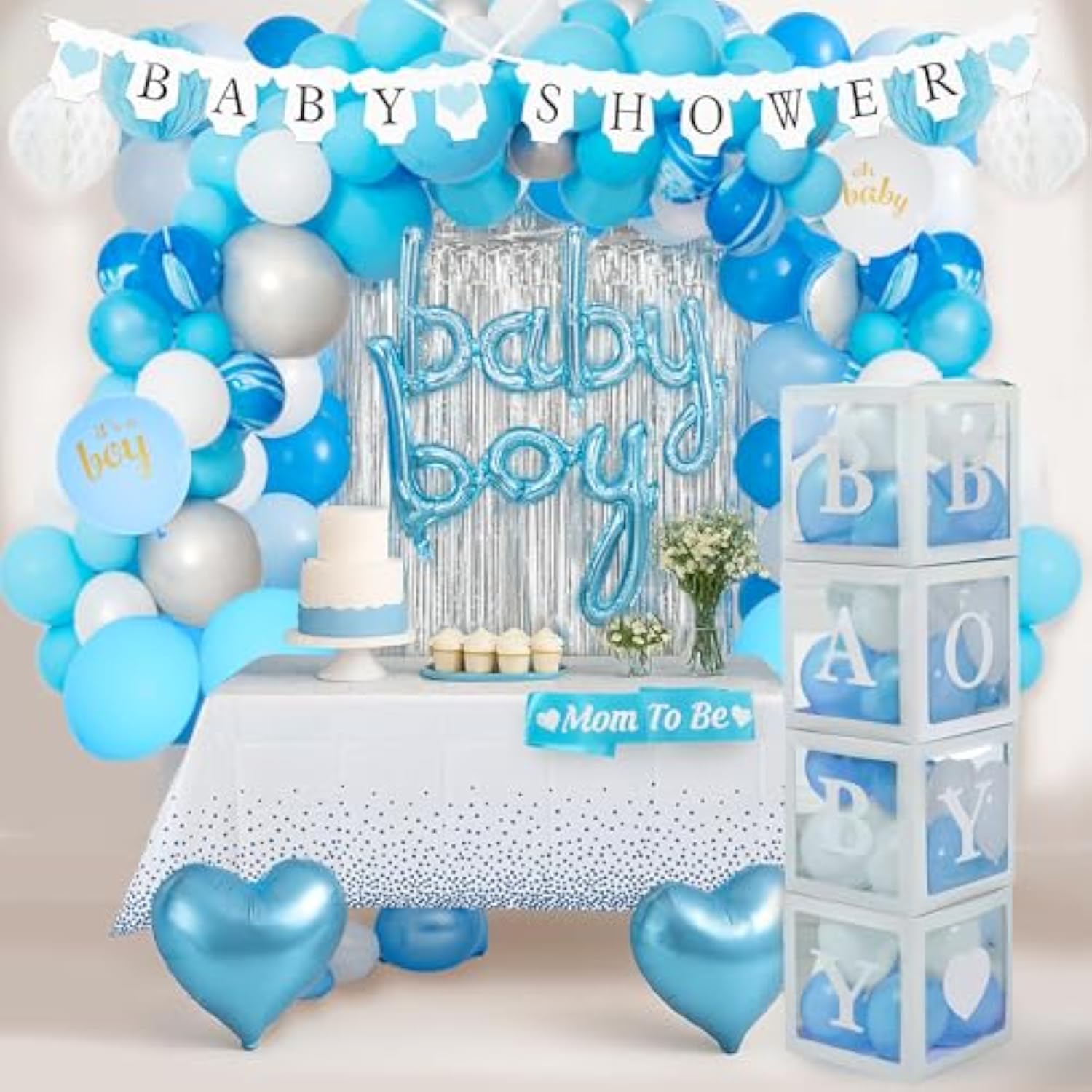 Baby Shower Decorations For Boy - All-In-One Inclusive Baby Boy Shower Blue Decorations Jumbo 165 Pcs Set - Welcome First Birthday Photo Shoot Decor Balloons Arch Boxes With Letters Kit