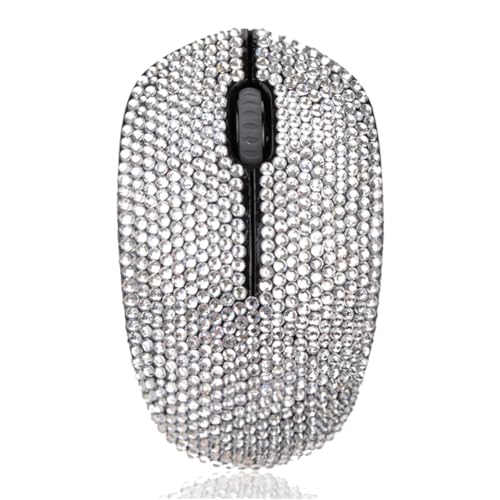 Bling Crystal Rhinestone Wireless Mouse - 2.4G Cordless Mice With Usb Nano Receiver Computer Mouse With Noiseless Click For Laptop, Pc, Tablet, Computer, And Mac - White
