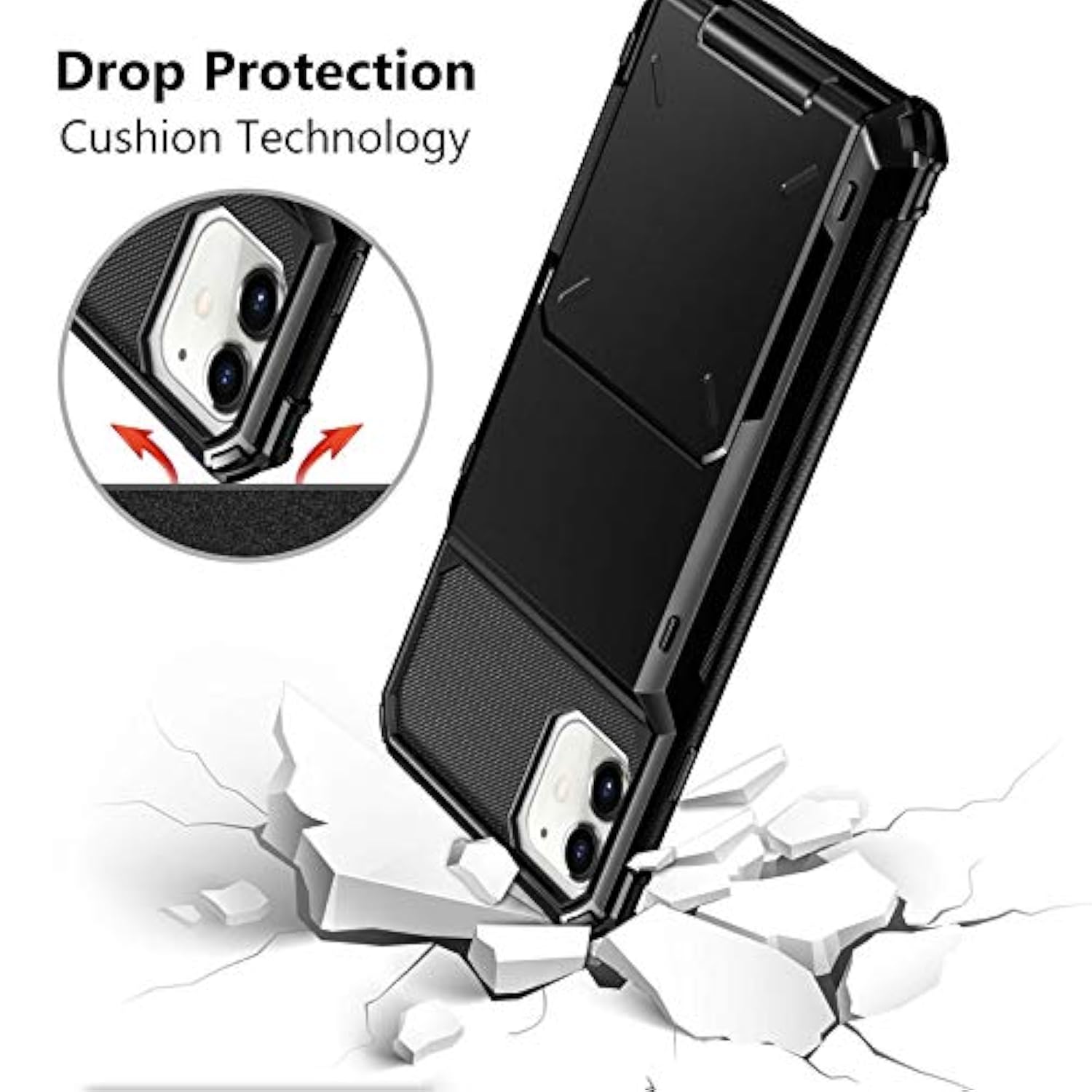 Compatible With Iphone 12 Case 5G Wallet 4-Card Slot Credit Card Holder Flip Hidden Pocket Dual Layer Protective Back Cover Compatible With Iphone 12 5G 6.1Inch Black