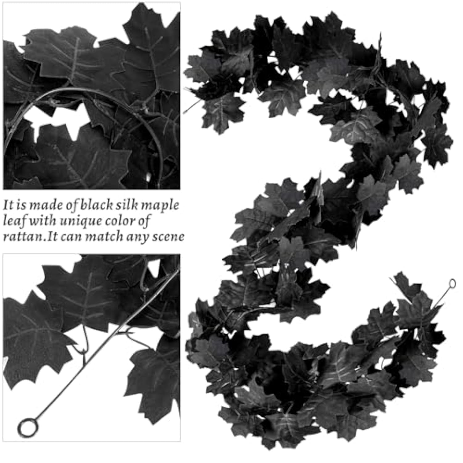 4Pcs Black Leaf Garland - 23.6Ft Hanging Maple Vines for Halloween, Thanksgiving & Party Decor