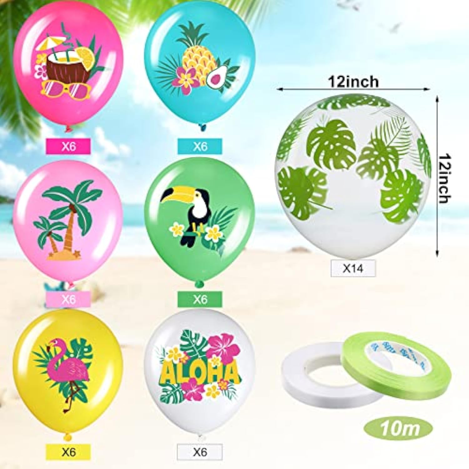 50 Pcs Hawaiian Party Balloon Decorations, Aloha Tropical Luau Latex Balloons For Hawaiian Luau Party Summer Beach Birthday Tiki Bar Wedding Supplies(Happy Summer)