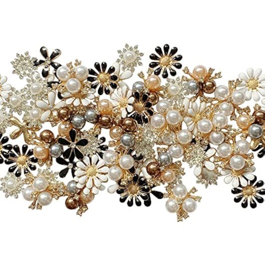 80 Pieces Flower Rhinestone Buttons Faux Pearl Buttons Flat Back For J