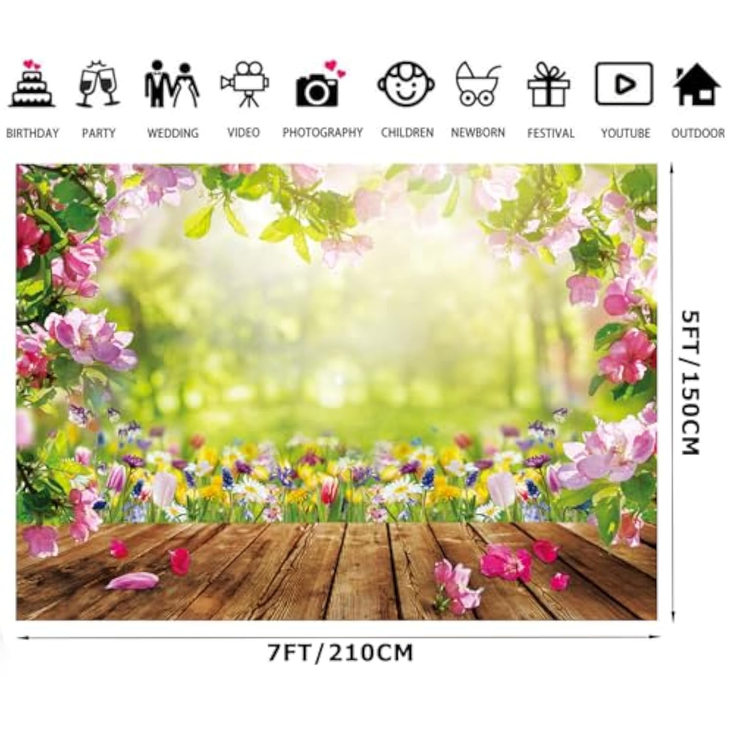 7X5Ft Spring Backdrop Spring Backdrops For Photography Floral Backdrop Wall Nature Scenery Banner F43