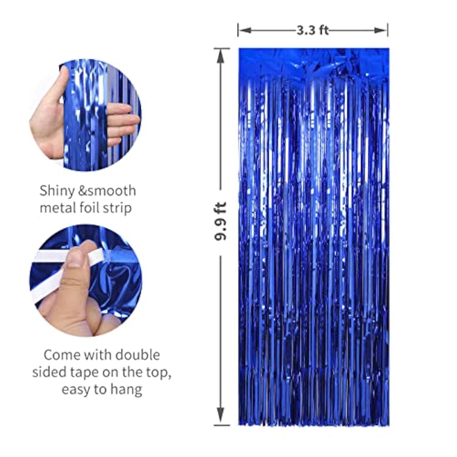3 Pack 3.3 X 9.9 Ft Dark Blue Foil Fringe Backdrop Curtain, Streamer Backdrop Curtains, Streamers Birthday Party Decorations, Blue Tinsel Curtain For Parties, Galentines Decor, Baby Shower