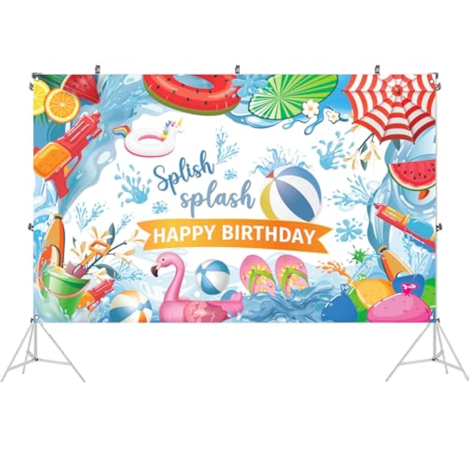 Summer Pool Party Banner Splish Splash Happy Birthday 71x43 Inches