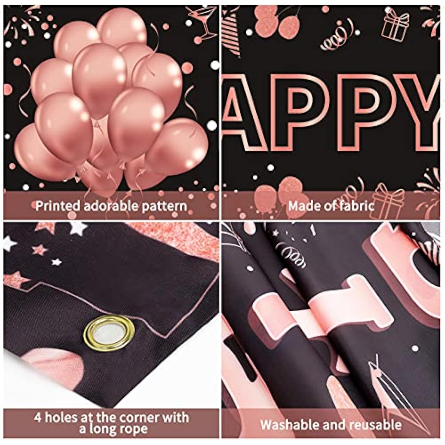 18th Birthday Decorations for Girls Rose Gold & Black Banner for 18 Year Old Party
