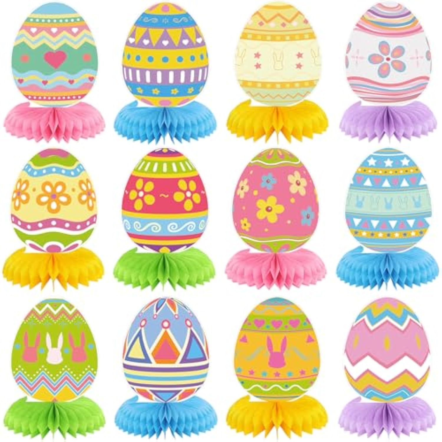 12 Pcs Happy Easter Honeycomb Centerpieces For Tables 3D Easter Rabbit Egg Bunny Centerpiece Table Decorations For Spring Holiday Birthday Photo Prop Party Supplies Tiered Tray Decor