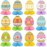 12 Pcs Happy Easter Honeycomb Centerpieces For Tables 3D Easter Rabbit Egg Bunny Centerpiece Table Decorations For Spring Holiday Birthday Photo Prop Party Supplies Tiered Tray Decor
