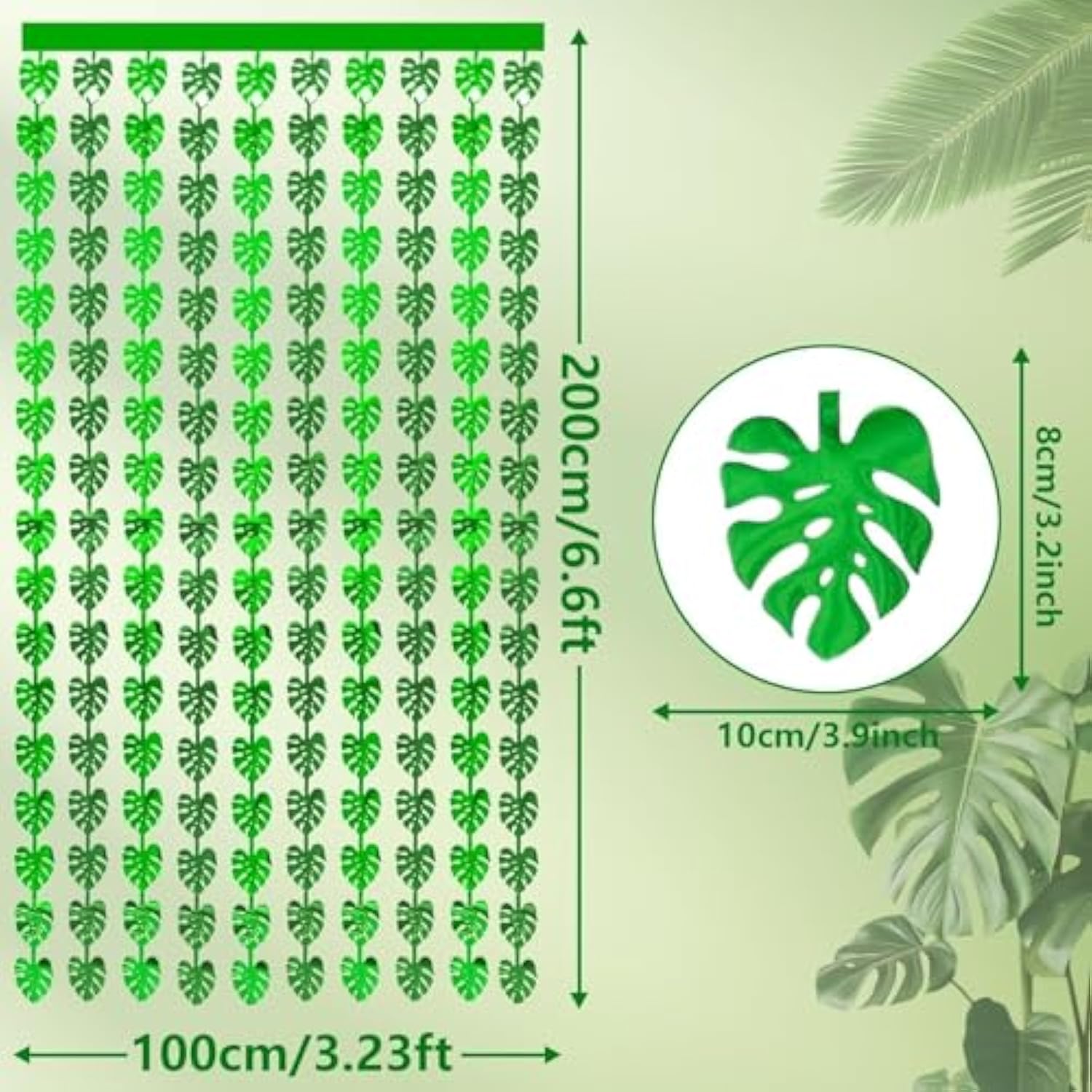 3-pack jungle leaf foil fringe curtains 3.3x6.6ft for safari party decor