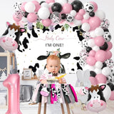 Holy Cow I'M One Birthday Decorations Girl - Farm Cow Theme First Birthday Party Supplies, Balloon Boxes, Backdrop, Banner, Balloon Arch, Highchair Banner
