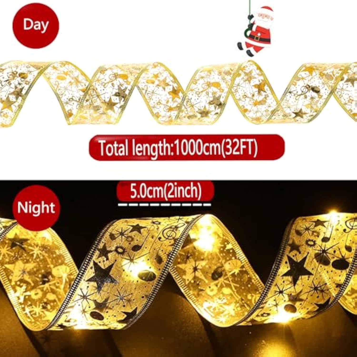 Christmas Tree Decorations ?Christmas Tree Ribbon String Ribbon Lights Gold 32Ft 100 Led Lights Copper Wire Bows Lights