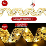 Christmas Tree Decorations ?Christmas Tree Ribbon String Ribbon Lights Gold 32Ft 100 Led Lights Copper Wire Bows Lights