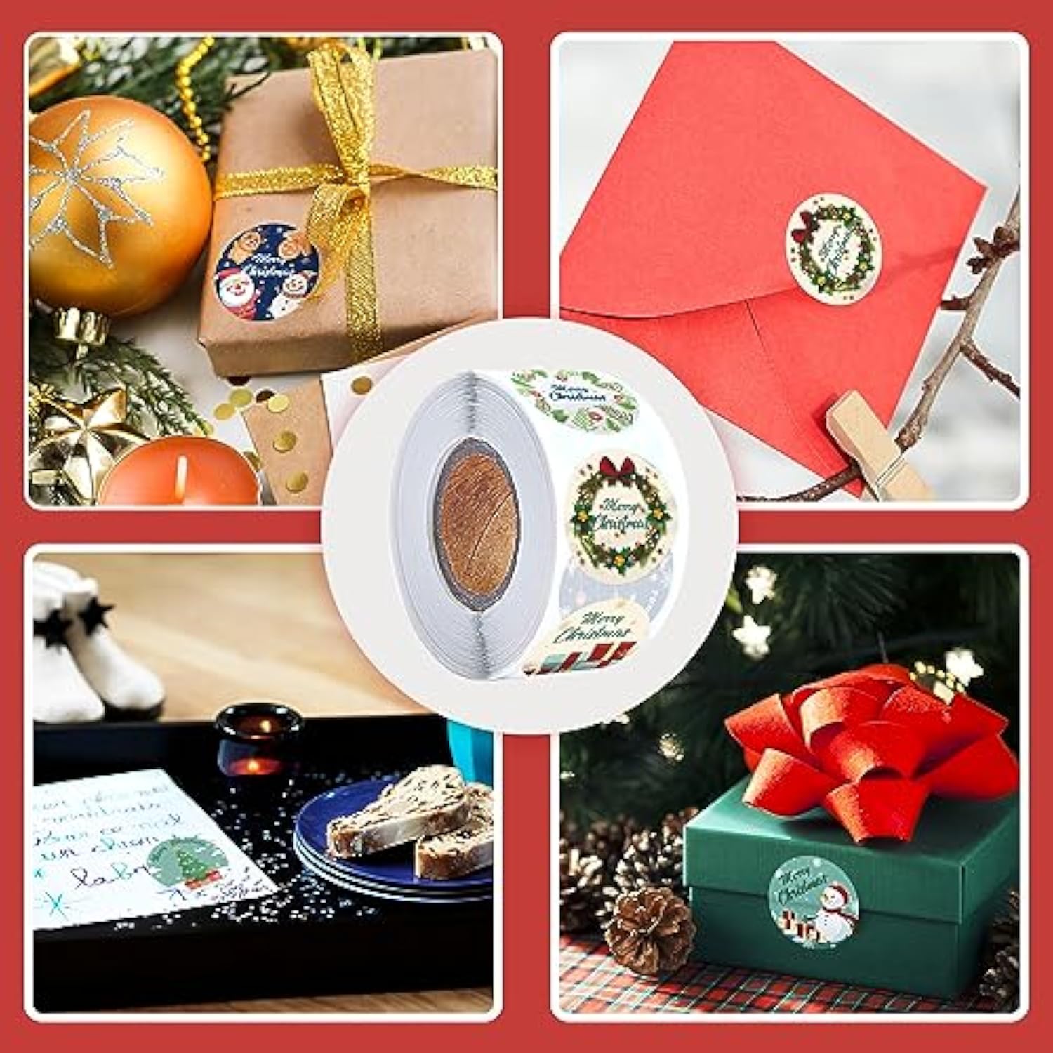 600Pcs Christmas Envelope Stickers, 1.5" Round Merry Christmas Stickers, 8 Winter Christmas Designs Decorative Envelope Seal Stickers, Card Gift Envelope Boxes