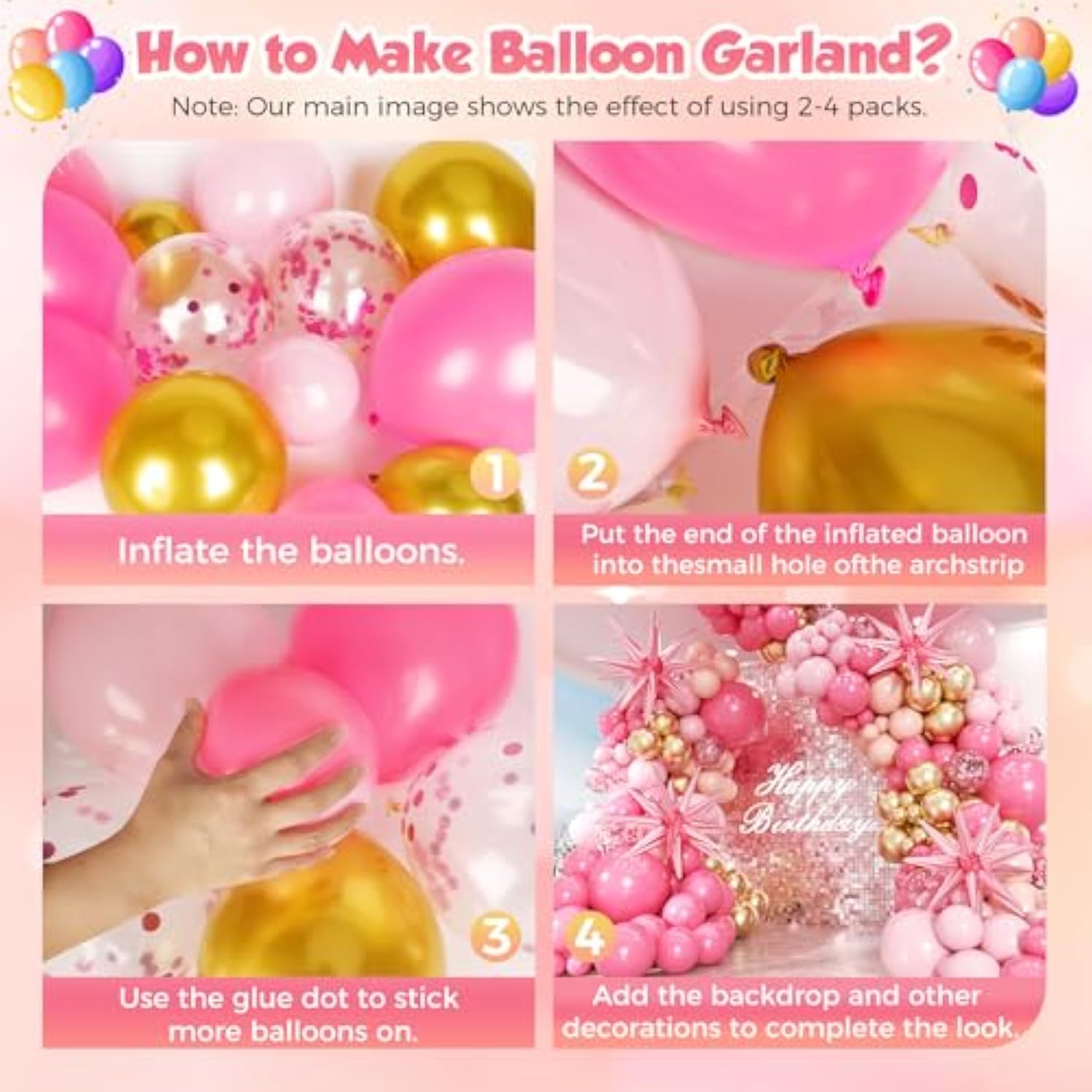 Pink Balloons Garland Arch Kit 153Pcs With Star - 22 18 12 10 5In Different Size Shades Of Pink And Gold Confetti Latex Balloons For Birthday Baby Shower Wedding Valentine'S Party Decorations