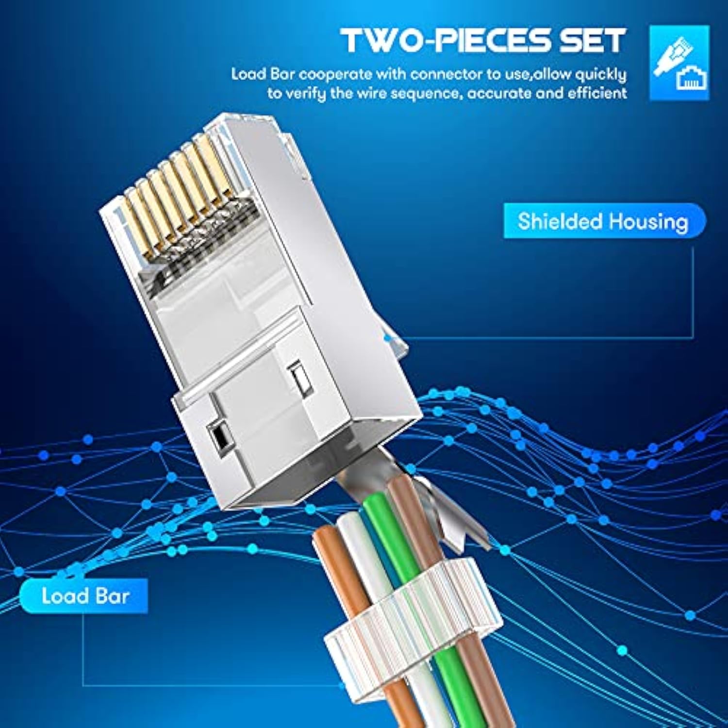 Shielded Rj45 Cat6A Cat7 Pass Through Connectors - 3 Prong 8P8C 50U Gold Plate