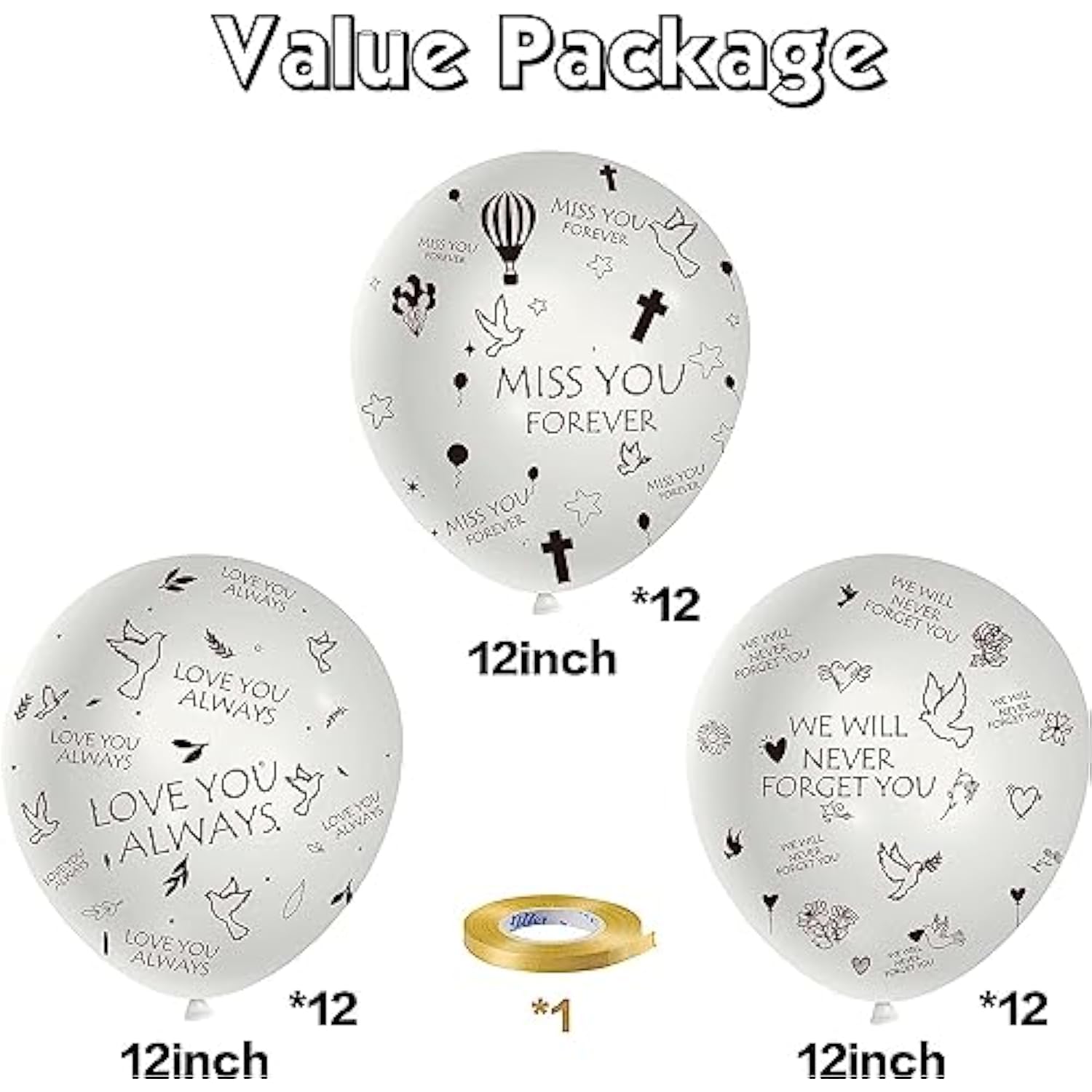 37Pcs Memorial Balloons Set White Remembrance Funeral Celebration Of Life Latex Balloon With Ribbon Miss You Forever Love You Always We Will Never Forget You Decorations