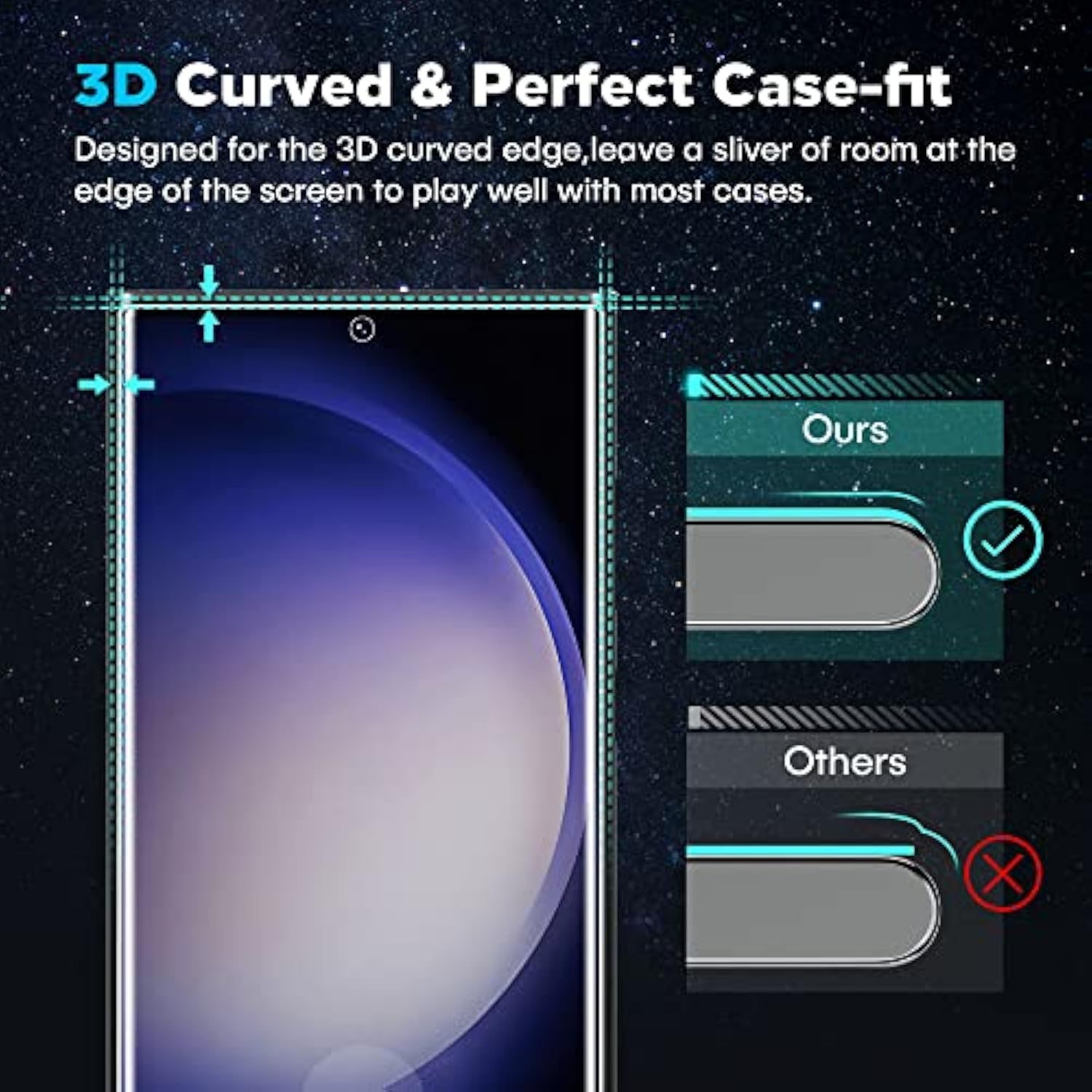 3-Pack 3D Curved Tempered Glass Screen Protector for Samsung S23 Ultra 9H