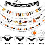 Halloween Banner Pom Pom Garland Set with Bat Candy Banner and Black Bat Wall Sticker