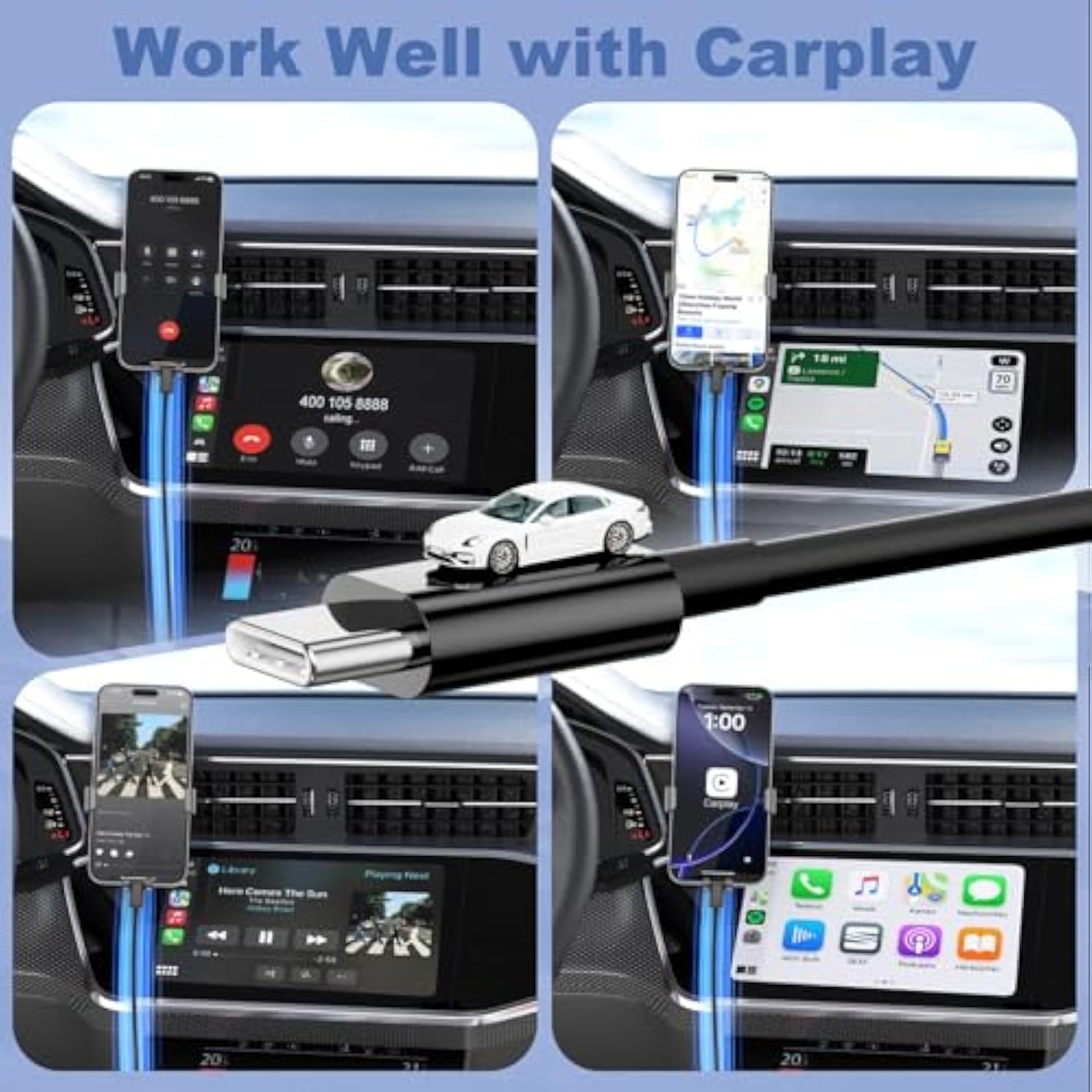 Car Carplay Cable For Iphone 15/16 Pro Max/Plus, Usb A To Usb C Cable Car Charger 3A Fast Charging Carplay Usbc Cord For Android 3Ft Black