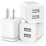 3-Pack 2.1A Dual Port USB Wall Charger for iPhone, Samsung, LG, Moto, Android