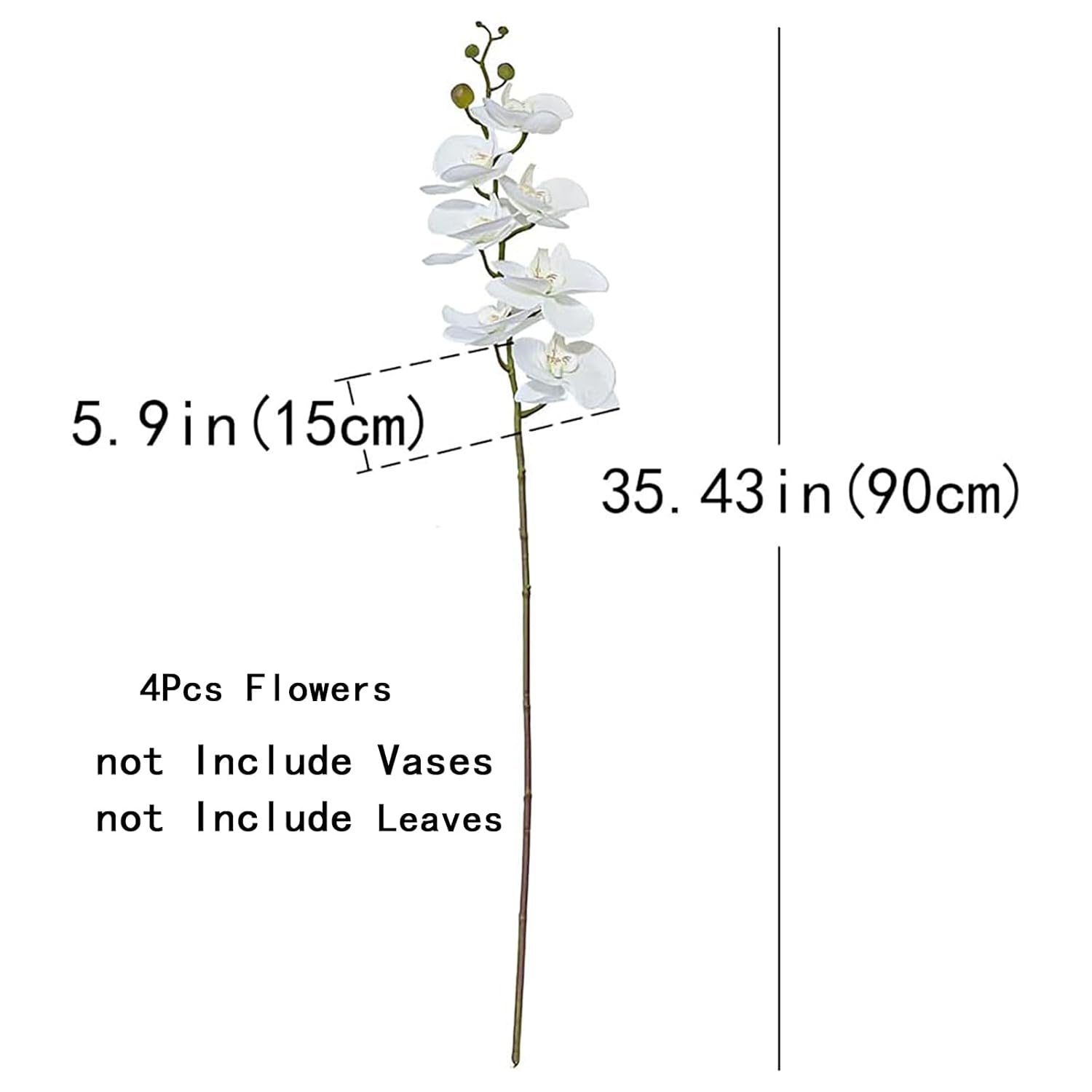 35 Inch Artificial Butterfly Orchid Flowers 4 Pcs Real Touch Orchid Fake Phalaenopsis Flowers Stem Plants For Wedding Home Decoration (White Flowers 4Pcs)