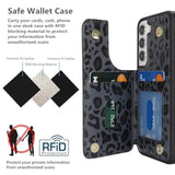 Samsung Galaxy S22 5G Phone Case with Card Holder and RFID Blocking - Black Leopard PU Leather Protective Case for Women and Men