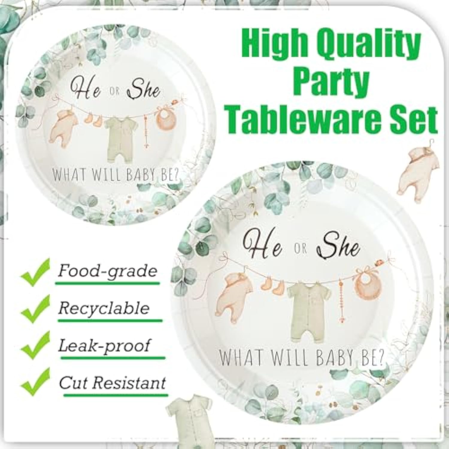 96 Pcs Greenery Gender Reveal Plates Napkins Gender Reveal Baby Shower Party Supplies Baby Shower Paper Tableware Set Dessert Plates Napkins Forks For 24 Guests