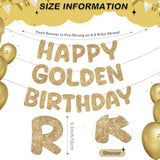 Pre Strung Happy Golden Birthday Banner Glitter Stay Golden Party Decorations For 5Th, 21St, 24Th, 25Th, 28Th, 30Th, 50Th, 60Th Birthdays Sign For Men Women Boy Girls (Champagne Gold)