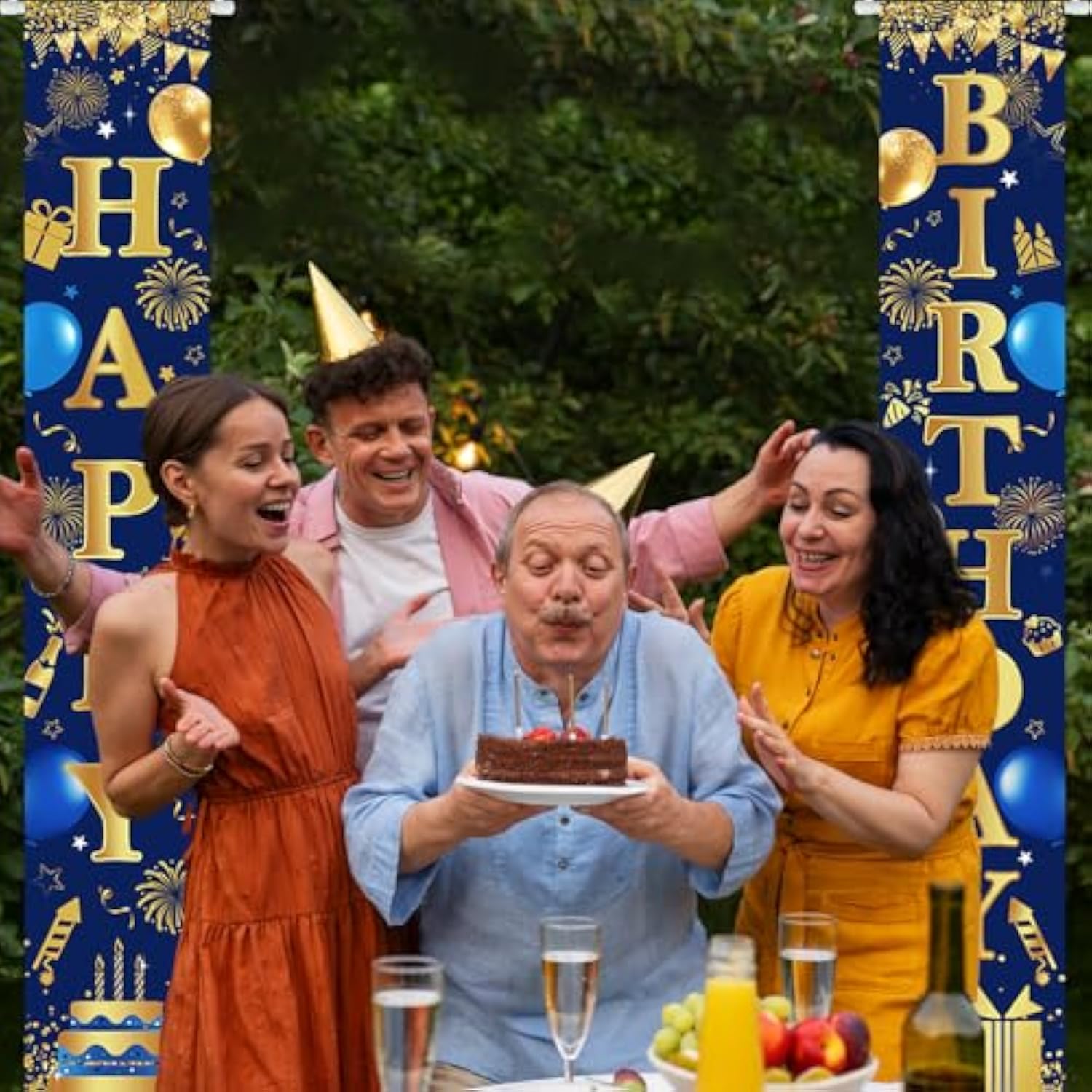 Happy Birthday Door Banner Navy Blue And Gold Birthday Decorations For Men Women Blue Gold Banner Party Decorations Outdoor Indoor