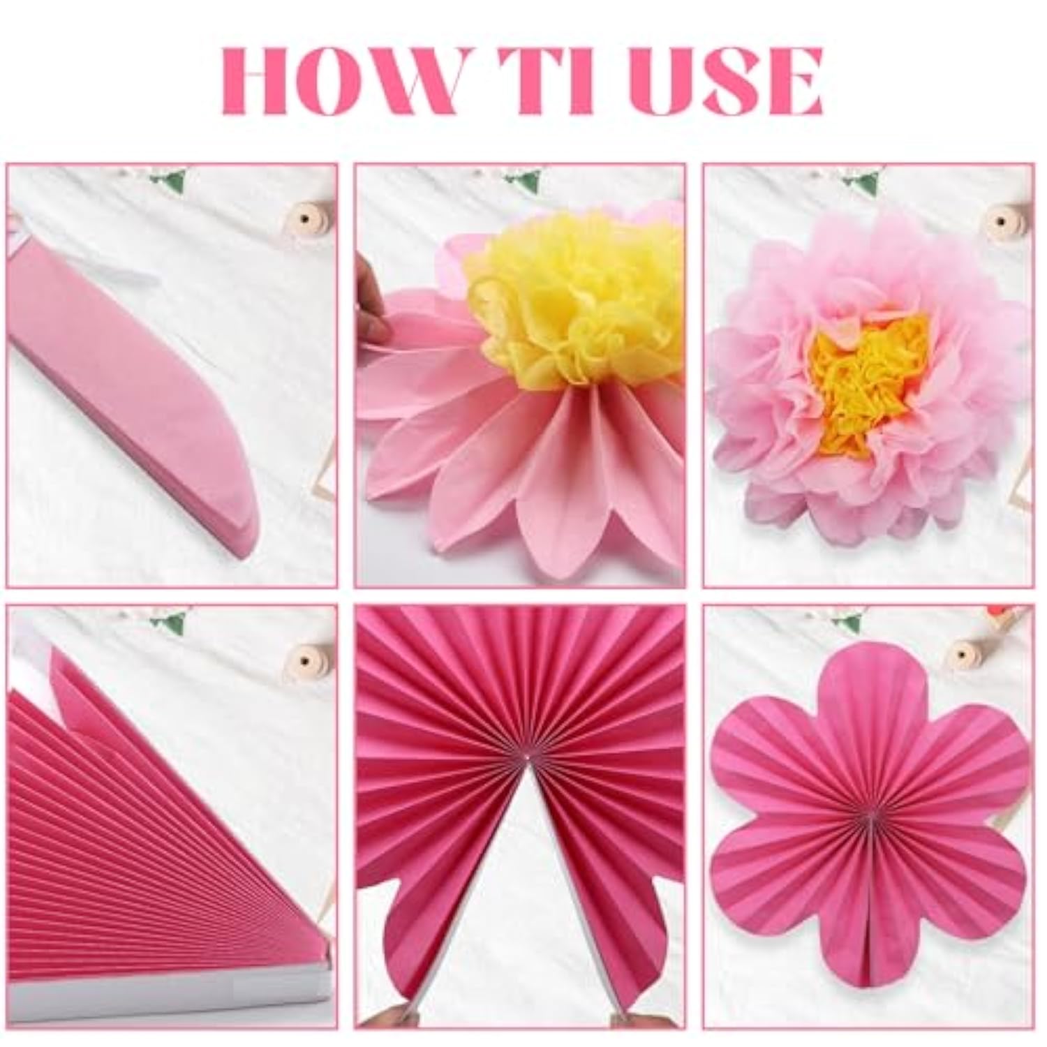 12Pcs Paper Flowers Fans Hot Pink Party Decorations Tissue Paper Flowers Decorations For Girl Groovy Birthday Baby Shower Wedding Bachelorette Room Wall Hanging Décor