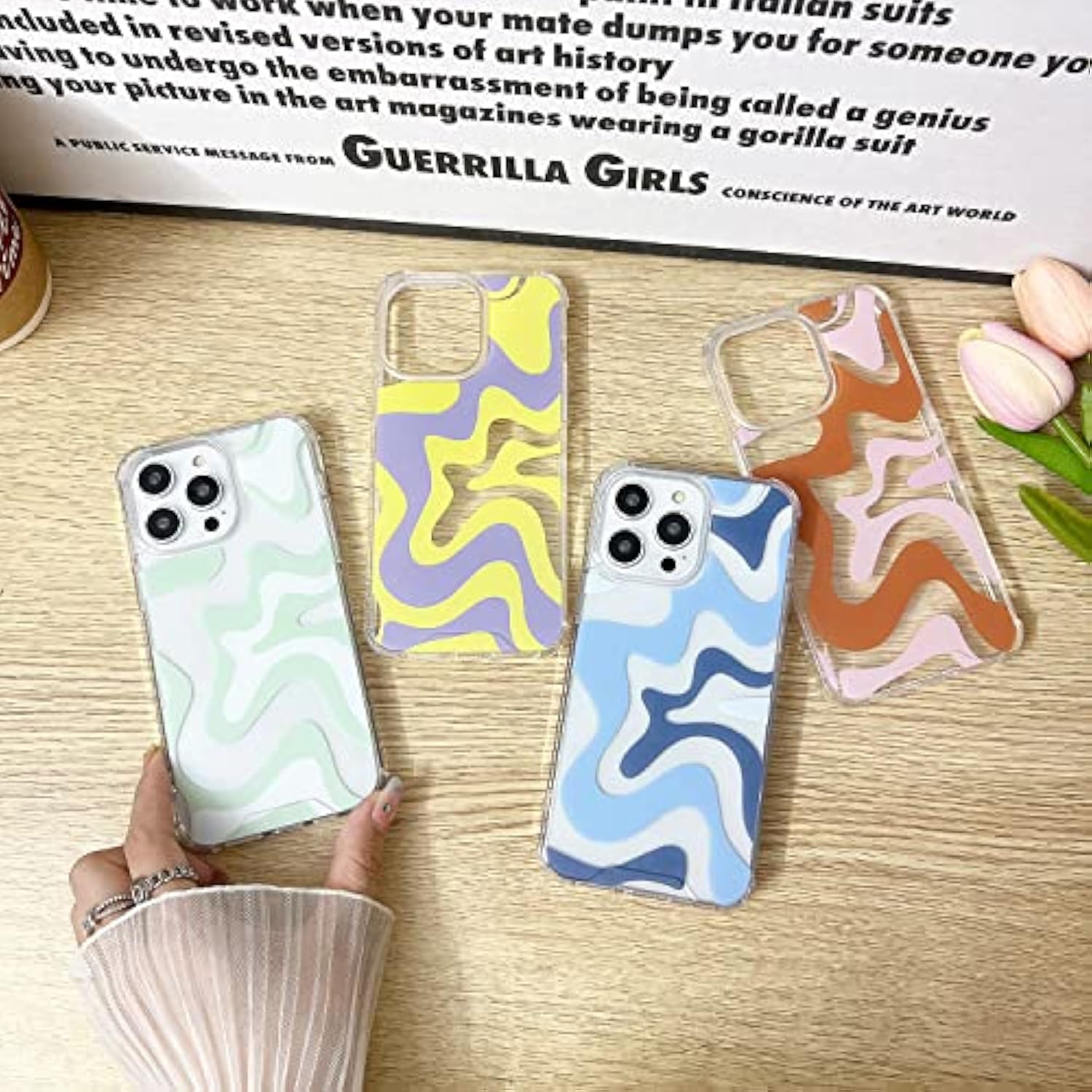 Compatible With Iphone 14 / Iphone 13 Phone Case, Cute Art Wavy Painted For Women Girls, Soft Tpu Edge Pc Back Protective Shockproof Phone Case-Blue (Iphone 14 / Iphone 13)