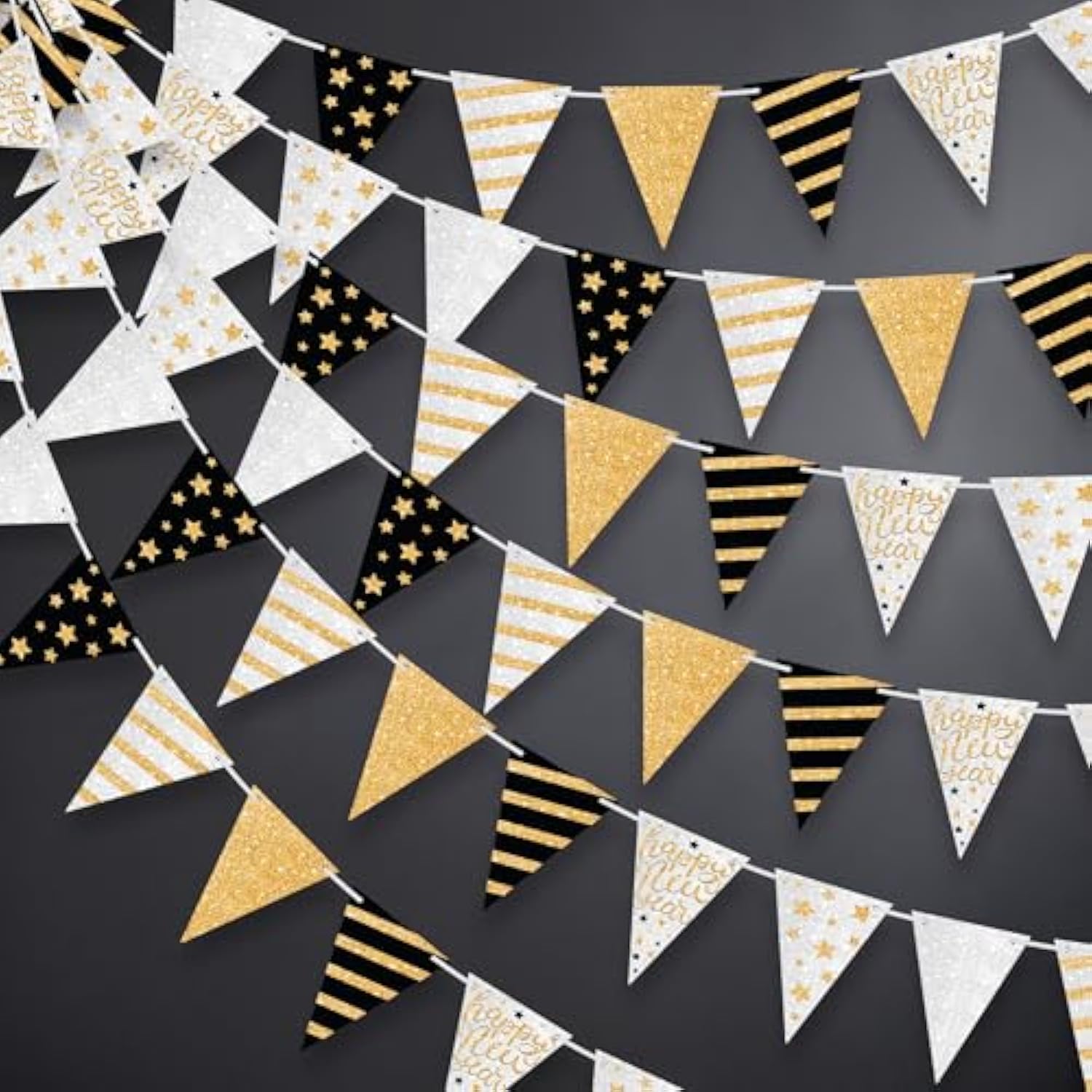 Huge 30-Foot New Year 2026 Banner in Black and Gold for Party and NYE Decor