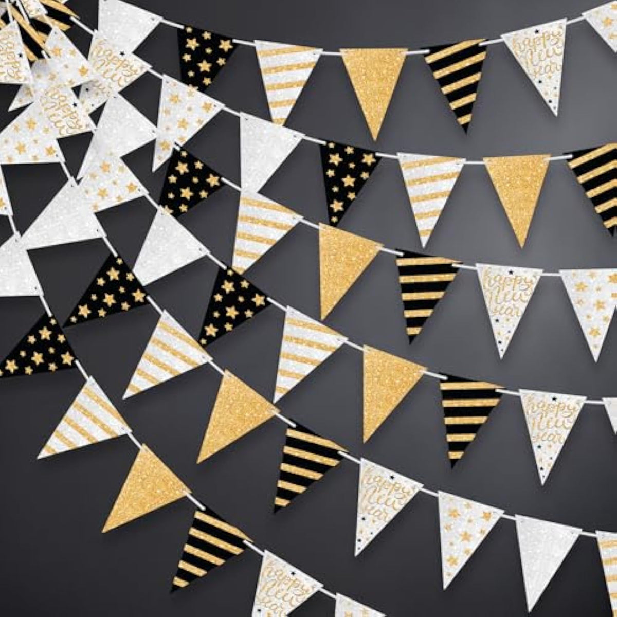 Huge 30-Foot New Year 2026 Banner in Black and Gold for Party and NYE Decor