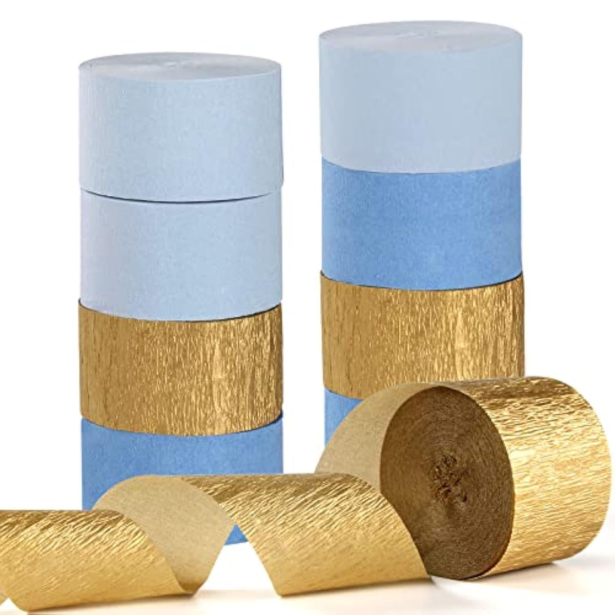 Dusty Blue & Gold Crepe Paper Streamers: Party Decoration Set