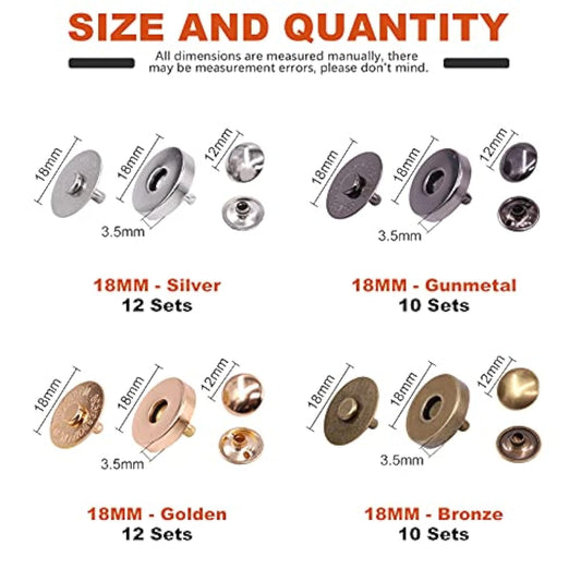44 Sets 4 Color 18Mm Round Magnetic Snap Sets, Strong Magnetic Button