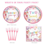 Two Sweet Birthday Party Supplies Tableware Set, Two Sweet Party Decorations, 2Nd Birthday Décor For Girl, Donut Themed Plates, Napkins, Forks, Serves 24 Guests