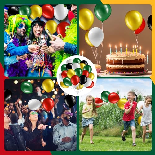 60 Pcs Red Black Green12 Inch Confetti Balloon Latex Balloons with Ribbon for Freedom Black History Month Decorations Birthday Party Favors Supplies