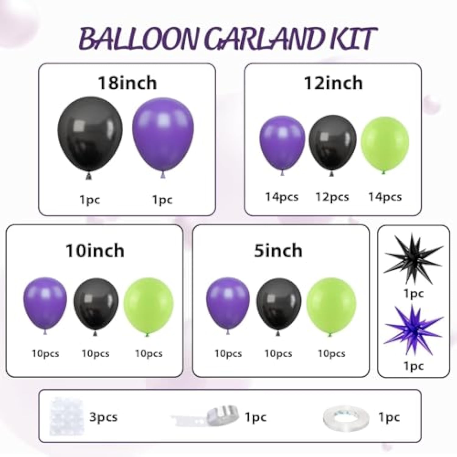 Black Purple Green Balloon Arch Kit, Star Foil Balloons For Kids Boy Monster Theme Birthday Decorations Baby Shower Wedding Anniversary Engagement Graduation Celebrations Party Supplies