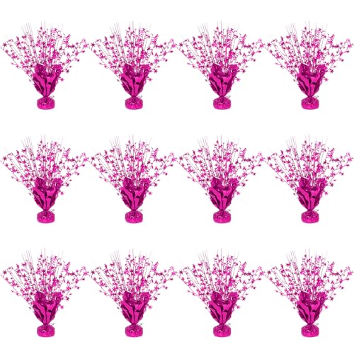12 Pack Metallic Foil Spary Centerpieces for Tables, Hot Pink Centerpieces for Tables Decorations, Star Brust Table Centerpieces for Birthday Graduation Wedding Baby Shower Party