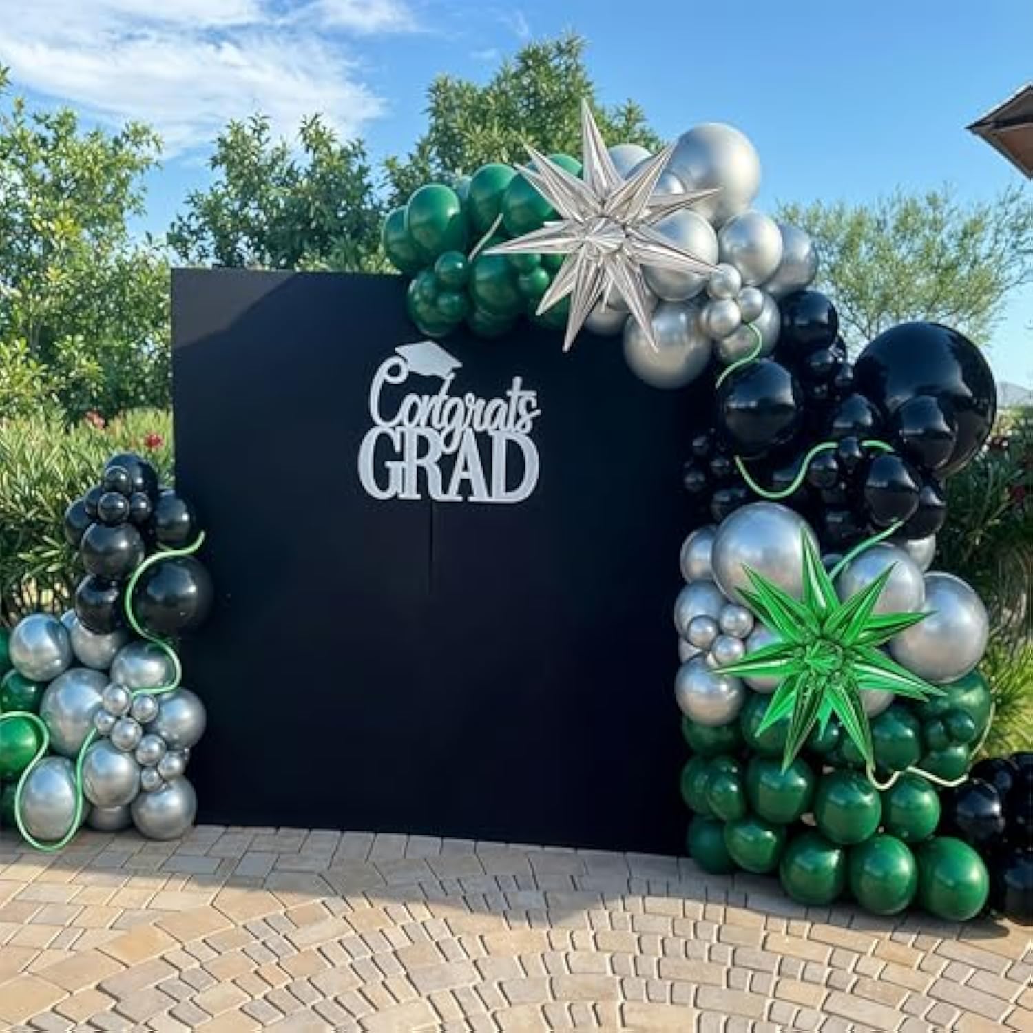 105pcs Black, Green & Silver Balloon Arch Kit with Star Balloons for Party Decor