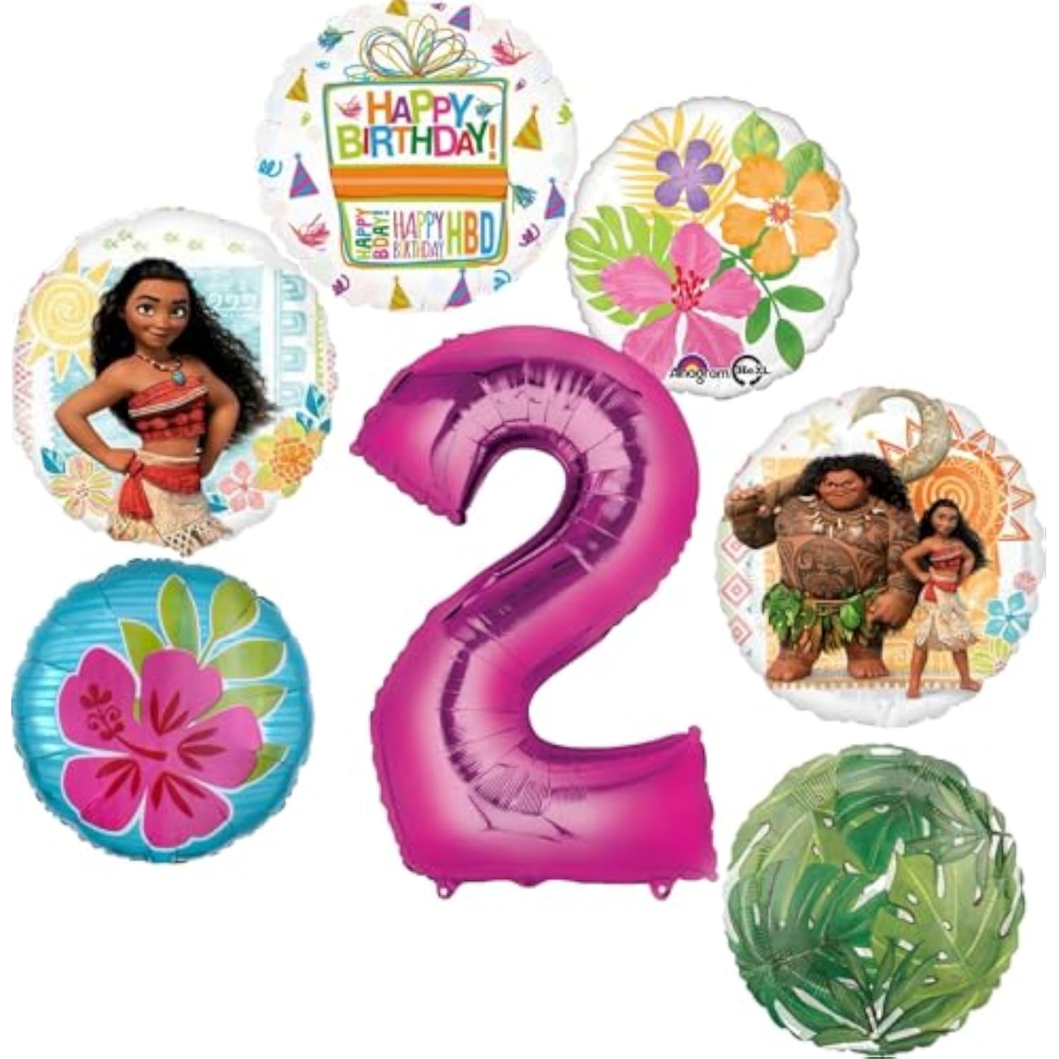 Moana 2nd Birthday Party Supplies 7pc Balloon Bouquet Decorations