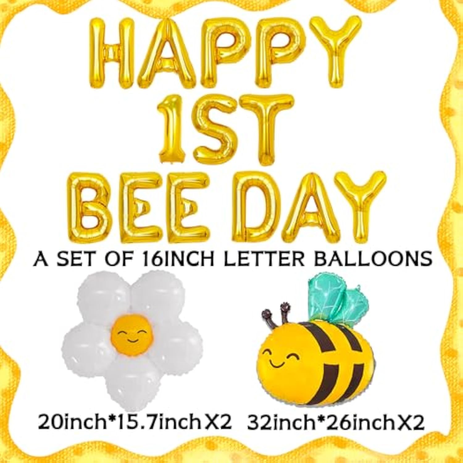 Happy 1st Bee Day Balloon & Backdrop – Bumble Bee First Birthday Party Decorations