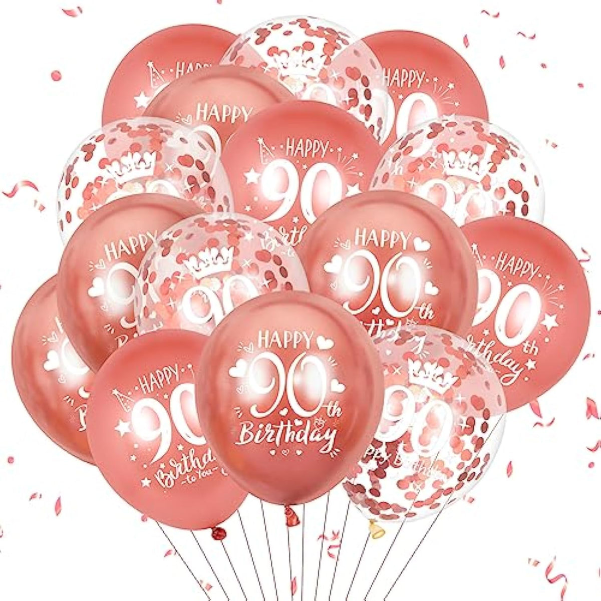 90Th Latex Birthday Balloons,15 Pcs Rose Gold Happy 90Th Birthday Balloons, Rose Gold 90Th Birthday Party Decorations Balloons For Women Men 90Th Birthday Anniversary Decoration