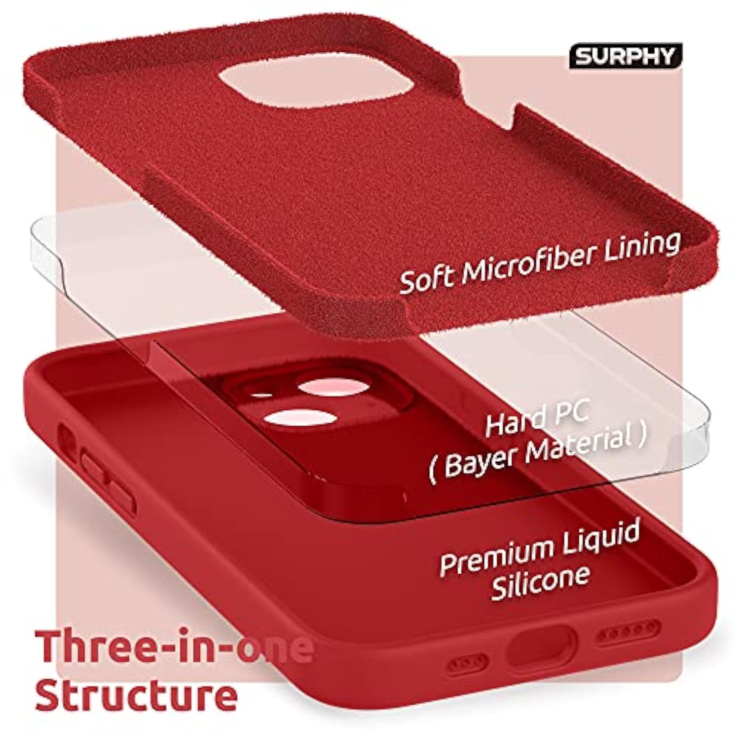 Compatible With 13 Case With Screen Protector, (Camera Protection & Soft Microfiber Lining) Liquid Silicone Phone Case 6.1 Inch 2021, Red
