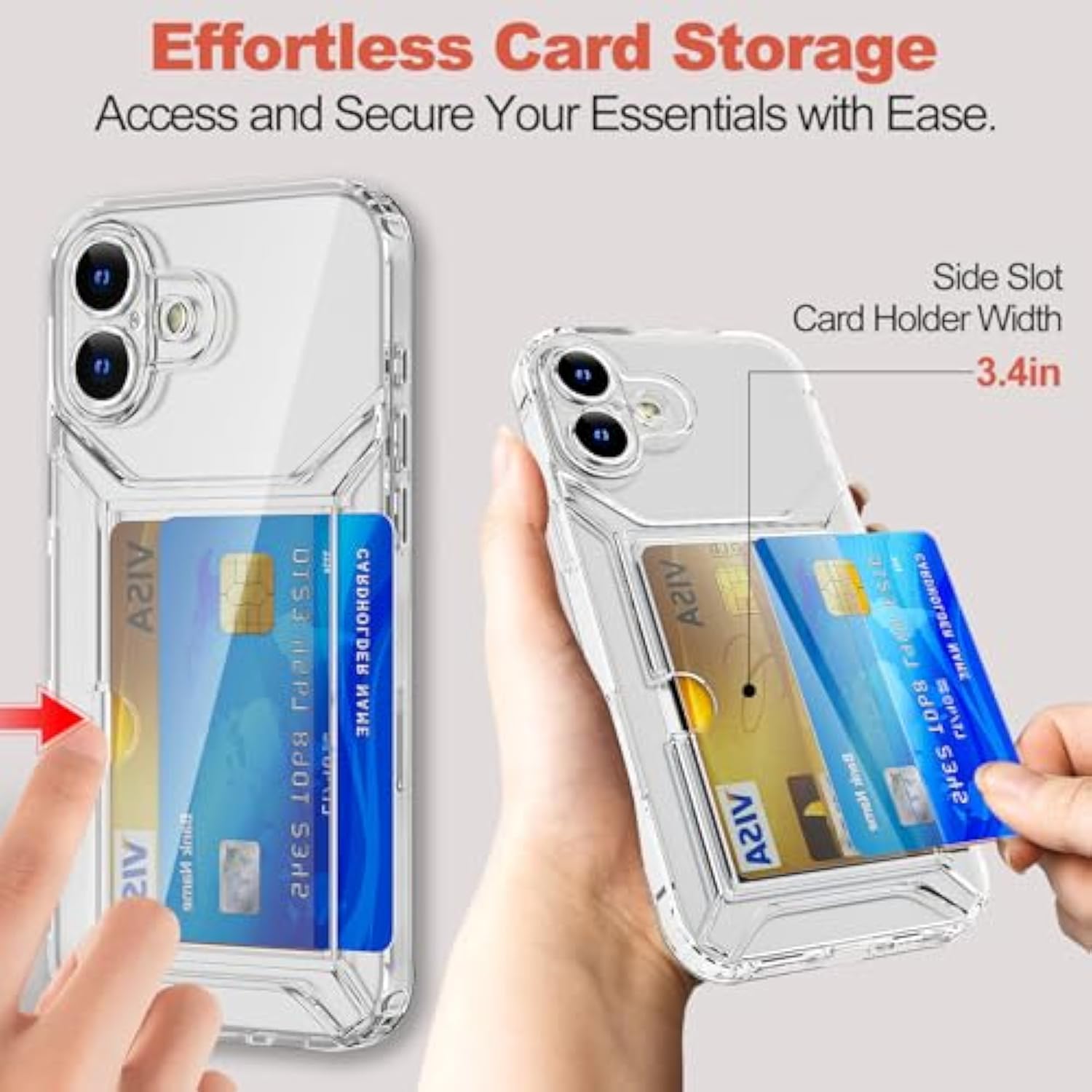 iPhone 16 Case, Clear, Slim, Lightweight, Wallet TPU, Transparent