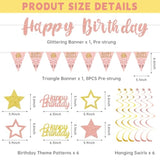 Pink Rose Gold Birthday Decorations For Girls Women, Happy Birthday Banner Stars Hanging Swirls Happy Bday Decoration Party Supplies Sign