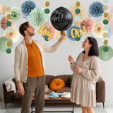 Baby Gender Reveal Decorations Sage Green Dusty Pink And Blue Baby Shower Decorations Boy Or Girl Banner Sage Dusty Pink Blue Paper Pom Poms Fans For Baby Girls Boys Shower Party Decor